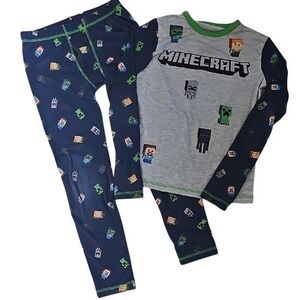 Minecraft Stretchy Thin Cozy 2 Piece Long Sleeve Layering Pajama Set Medium